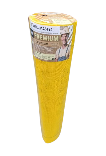 Сітка армуюча зі скловолокна фасадна Жовта "WALL MASTER Premium" 50 м, 4х4мм 165гр/кв,м,