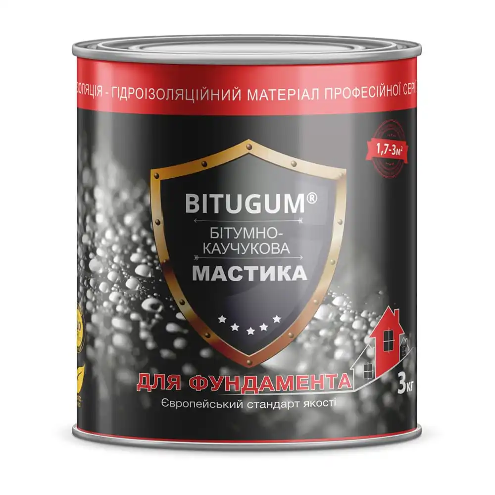 Мастика бітумно-каучукова Bitugum (3кг), для фундаменту