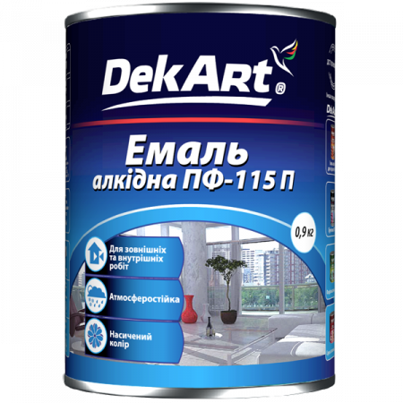 Емаль алкідна ПФ-115П чорна ТМ DekArt 0,9кг